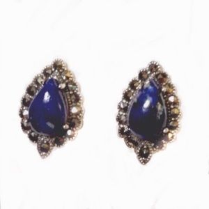 925 SS cabochon Lapis, Marcasite earrings